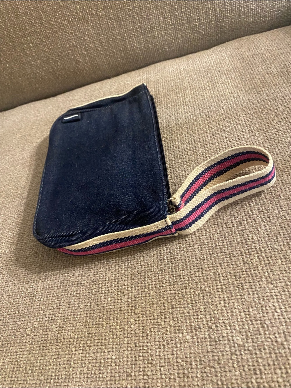 Navy Denim Mini Bag with Striped Webbing Handle - Picture 2 of 3